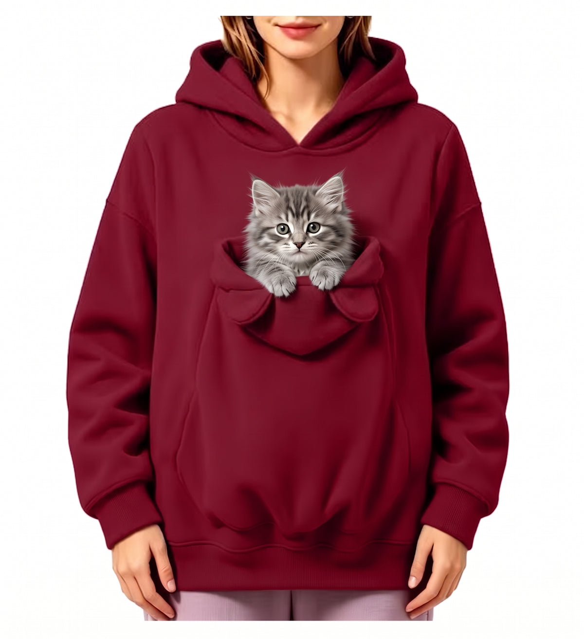 Ear-Detail Pouch Pet Carrier Hoodie – Sweatshirt Pullover with Front Pocket for Cats and Small Dogs