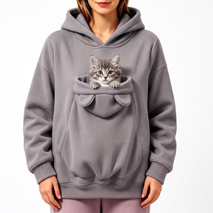 Ear-Detail Pouch Pet Carrier Hoodie – Sweatshirt Pullover with Front Pocket for Cats and Small Dogs