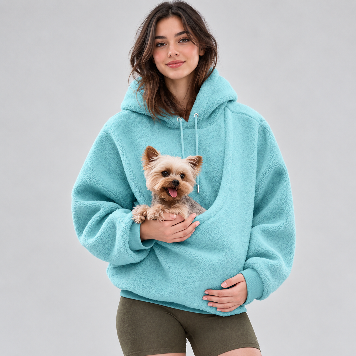 Kangaroo Pouch Pet Carrier Hoodie – Hands-Free Cuddle Sweatshirt Pullover with Front Pocket for Puppies and Cats