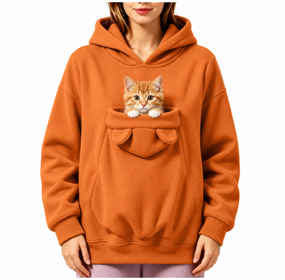 Ear-Detail Pouch Pet Carrier Hoodie – Sweatshirt Pullover with Front Pocket for Cats and Small Dogs