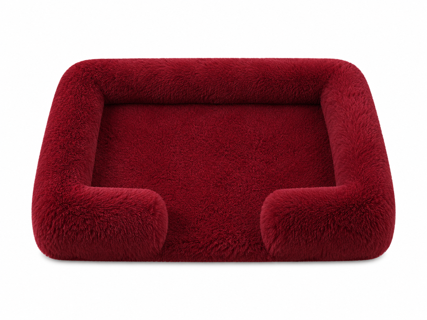 Plush Bolster Dog Bed – Rectangular Raised Rim Pet Cushion Lounger