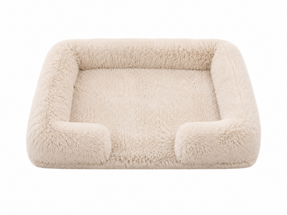 Plush Bolster Dog Bed – Rectangular Raised Rim Pet Cushion Lounger