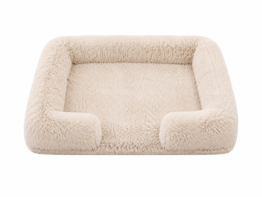 Plush Bolster Dog Bed – Rectangular Raised Rim Pet Cushion Lounger
