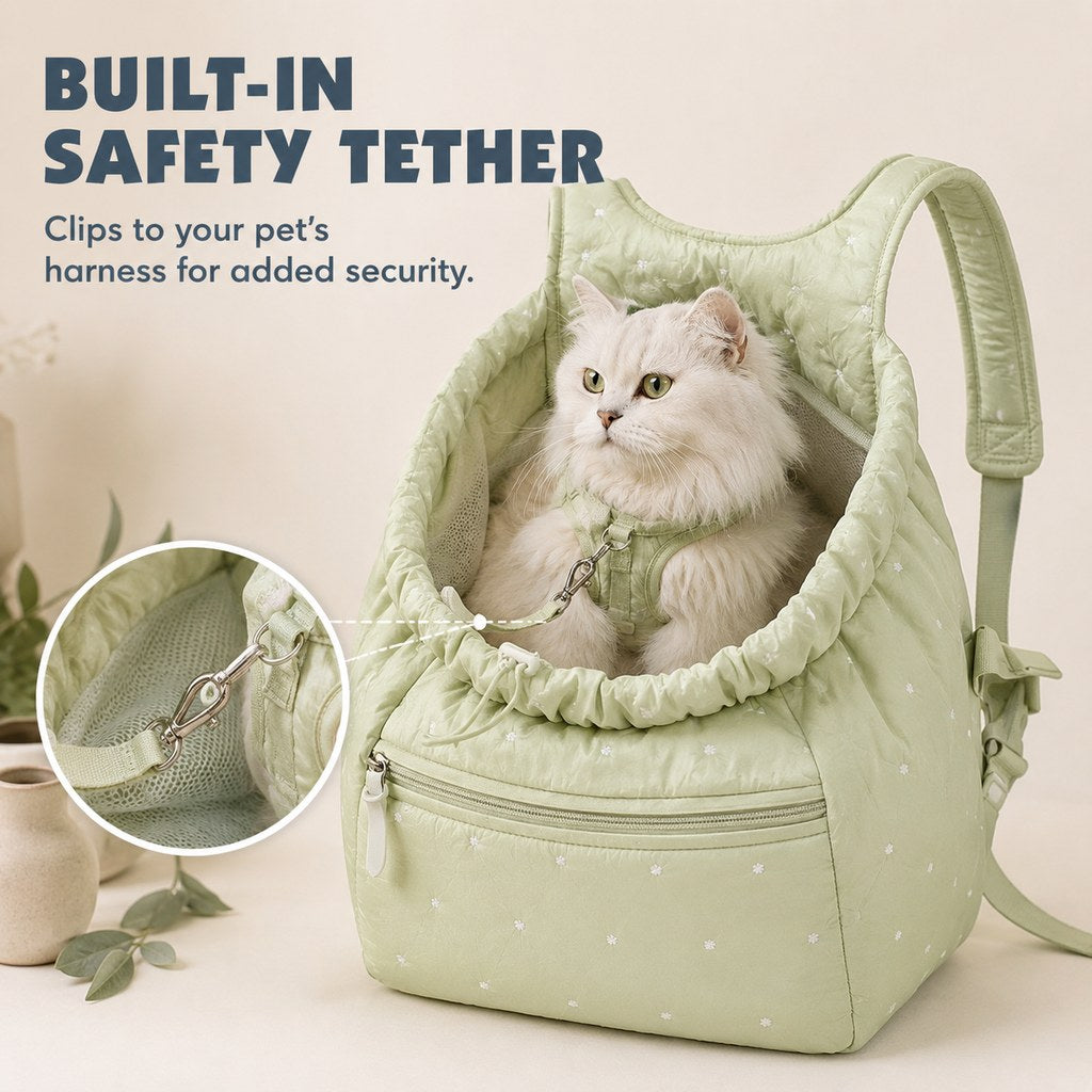 Hands-Free Drawstring Pet Carrier Backpack – Breathable Mesh Opening with Front Storage Pocket for Small Cats and Dogs