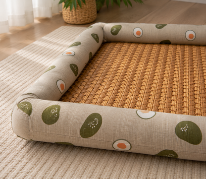 Bolster Cooling Pet Mat – Breathable Summer Lounger Bed with Padded Headrest Pillow for Dogs and Cats