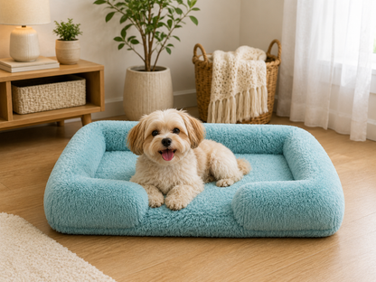 Plush Bolster Dog Bed – Rectangular Raised Rim Pet Cushion Lounger