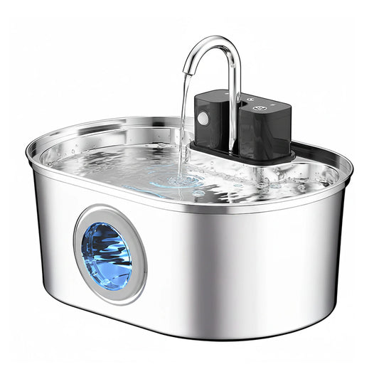 Battery-Operated Stainless Pet Water Fountain – 3.2L Cordless Drinking Dispenser with Motion Sensor