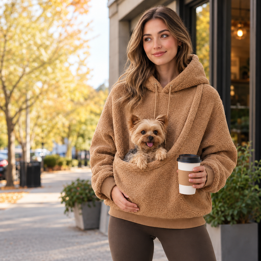 Kangaroo Pouch Pet Carrier Hoodie – Hands-Free Cuddle Sweatshirt Pullover with Front Pocket for Puppies and Cats