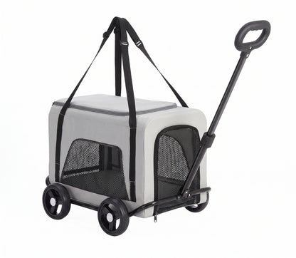 Foldable Detachable Pet Stroller Trolley – 2-in-1 Travel Trolley with Four Wheels Mesh Windows and Shoulder Strap