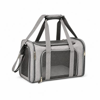 Breathable Foldable Pet Carrier – Soft-Sided Travel Bag with Mesh Windows Shoulder Strap and Removable Fleece Mat