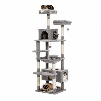 Multi-Level Scratching Cat Tree Large – Climbing Tower Activity Center with Condos Hammock and Perches for Indoor Cats