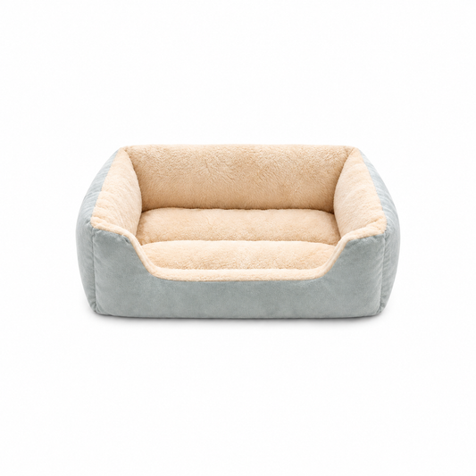 Rectangular Plush Cat Bed – Plush Cuddler Lounger with Low Front Step-In Entry for Cats and Dogs