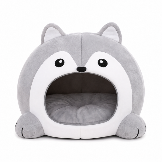 Enclosed Plush Cat Cave Bed – Indoor Igloo Cave House with Removable Padded Cushion for Small Dogs and Kittens