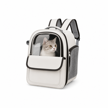 Clear-Window Breathable Cat Backpack – Pet Carrier with Mesh Ventilation Side Pockets and Padded Straps for Small Dogs