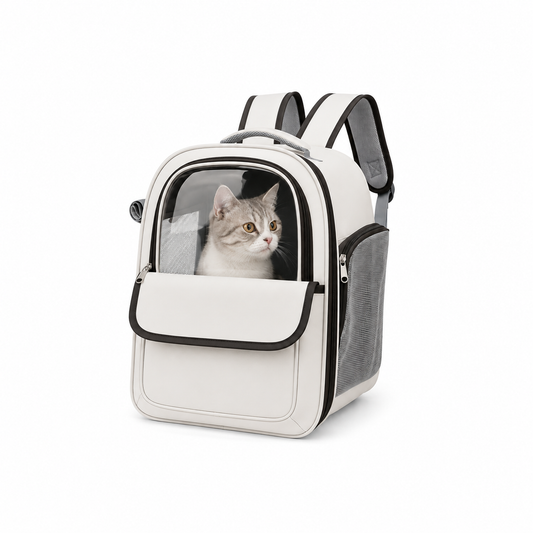 Clear-Window Breathable Cat Backpack – Pet Carrier with Mesh Ventilation Side Pockets and Padded Straps for Small Dogs