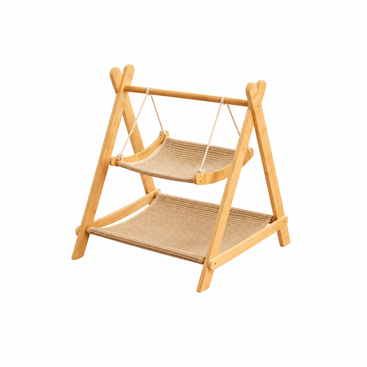 Hanging Swing Cat Bed – Freestanding A-Frame Double-Tier Pet Hammock Lounger for Indoor Cats