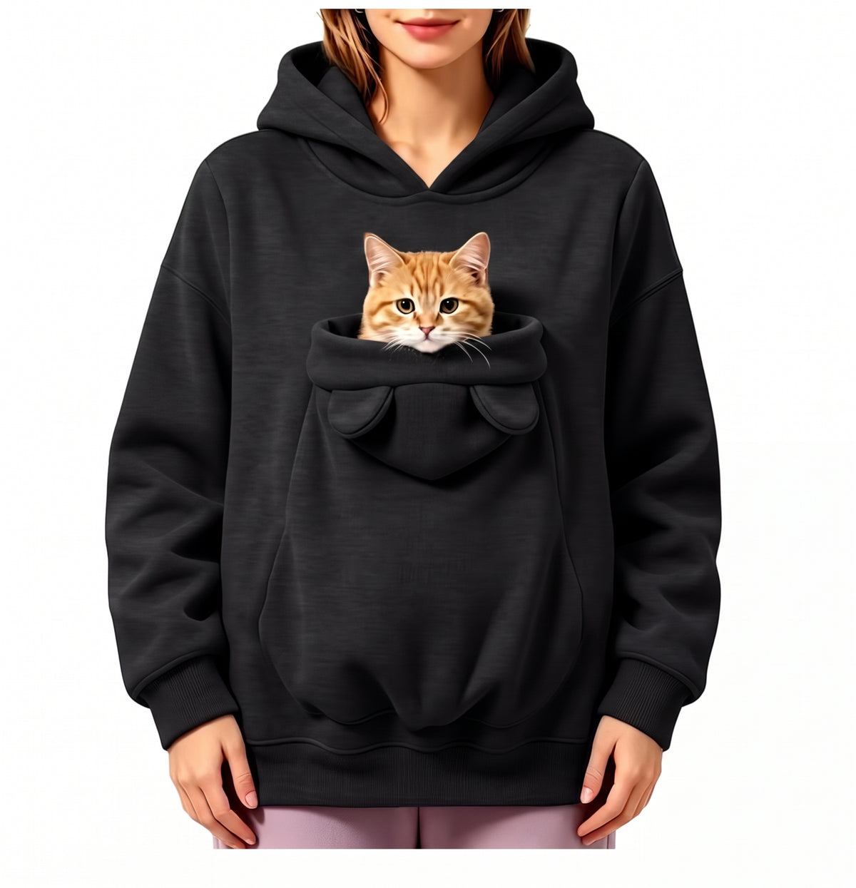 Ear-Detail Pouch Pet Carrier Hoodie – Sweatshirt Pullover with Front Pocket for Cats and Small Dogs