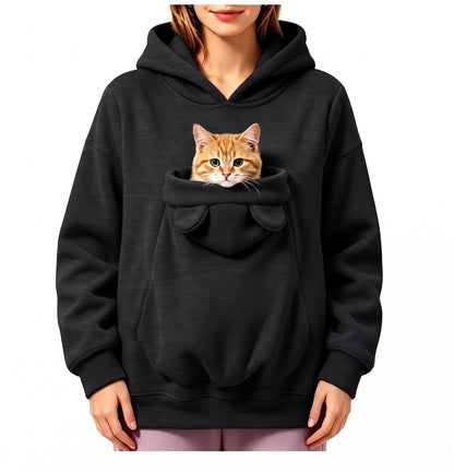 Ear-Detail Pouch Pet Carrier Hoodie – Sweatshirt Pullover with Front Pocket for Cats and Small Dogs