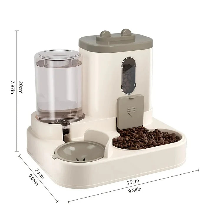 2-in-1 Dual-Station Pet Feeder Dispenser – Gravity Food and Water Bowl Station with Clear Reservoir