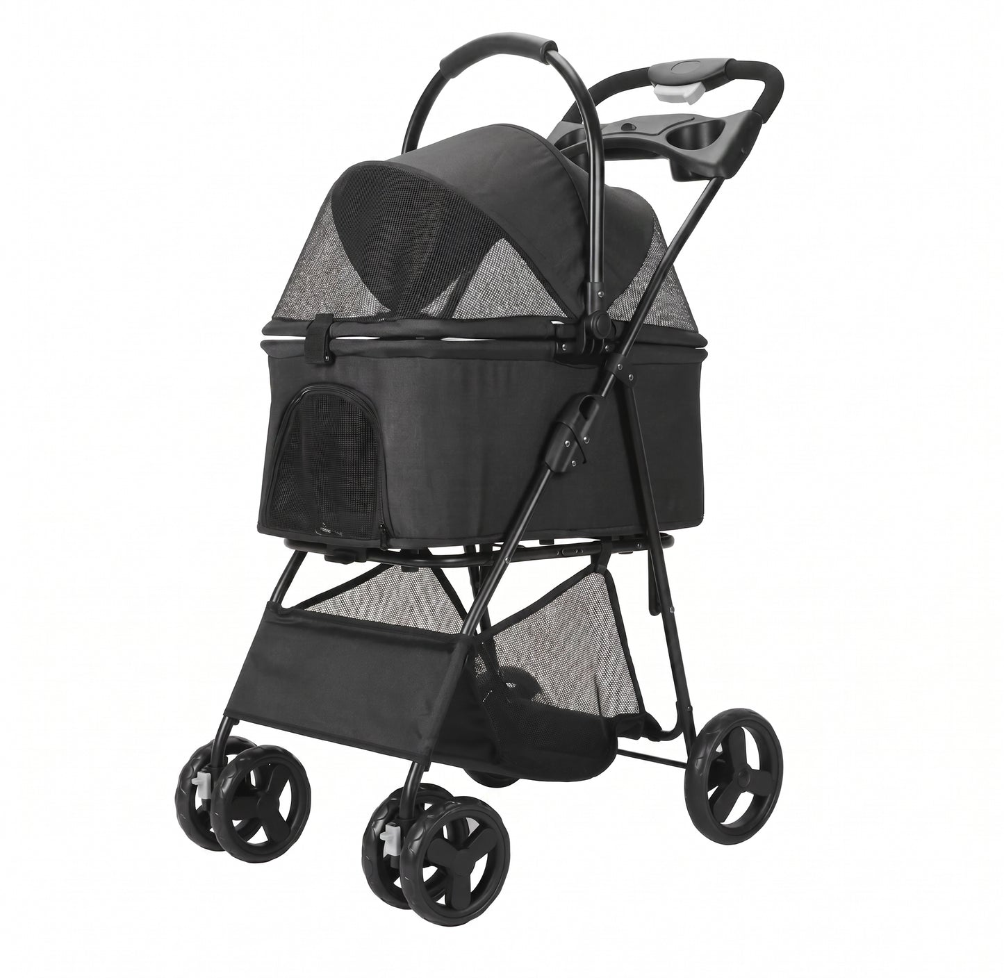 Foldable Detachable Carrier Pet Stroller – 3-in-1 Travel Jogger with Mesh Canopy Storage Basket and Cup Holders