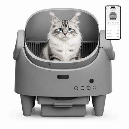 Pawtev Smart Open Top Automatic Cat Litter Box – Self-Cleaning Electric Pet Toilet with Wi-Fi App Control LED Display and Bottom Waste Bin
