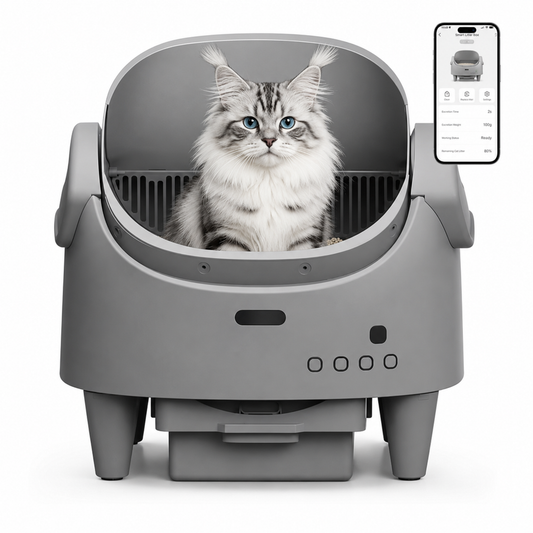 Pawtev Smart Open Top Automatic Cat Litter Box – Self-Cleaning Electric Pet Toilet with Wi-Fi App Control LED Display and Bottom Waste Bin