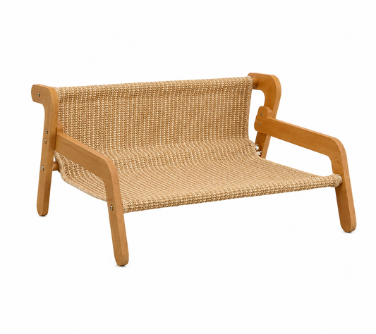 Elevated Lounge Cat Bed – Raised Pet Sofa Hammock with Backrest and Armrests for Indoor Animals