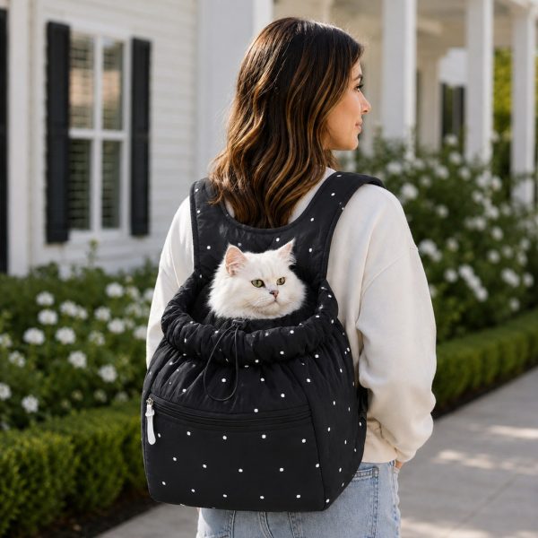 Hands-Free Drawstring Pet Carrier Backpack – Breathable Mesh Opening with Front Storage Pocket for Small Cats and Dogs