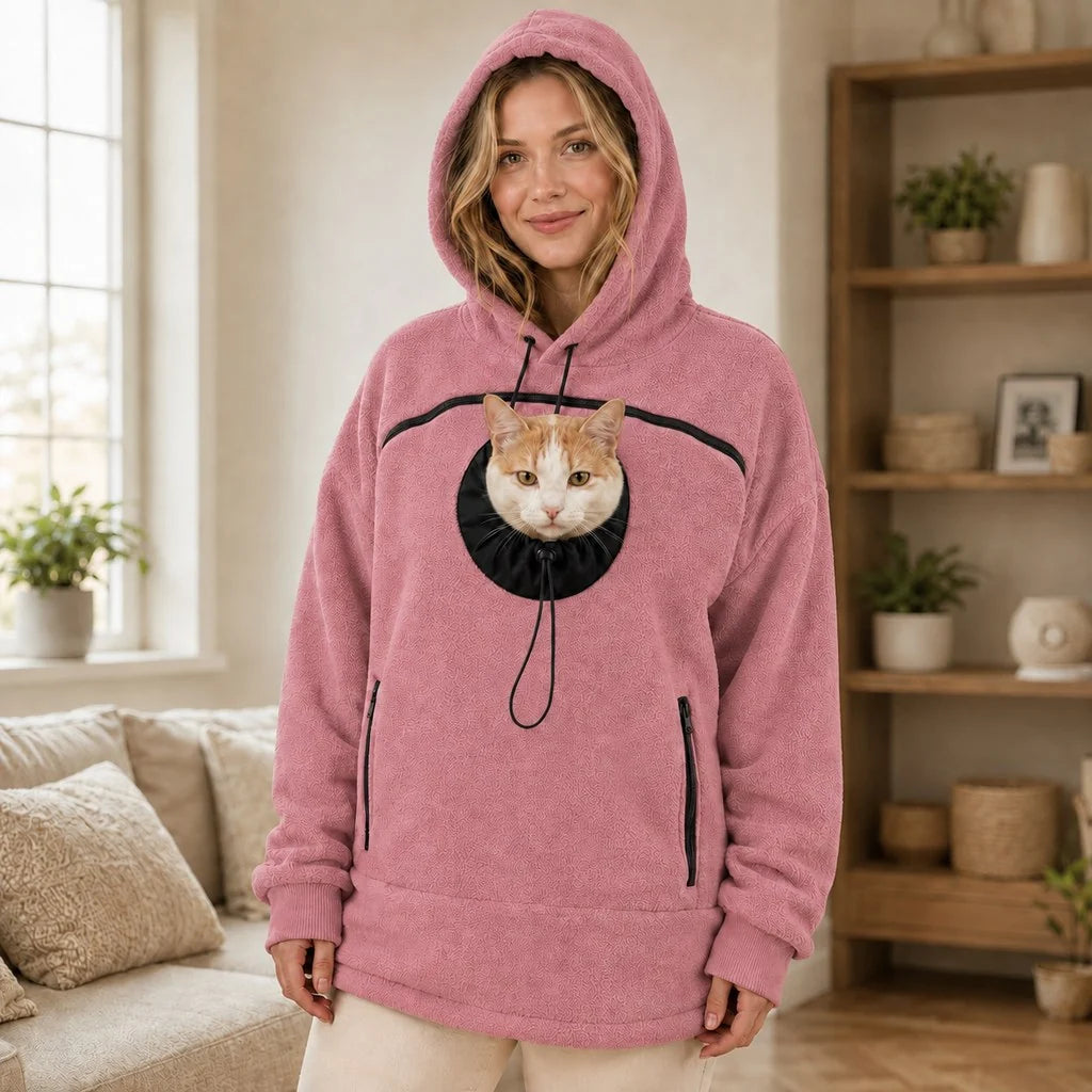 Hands-Free Pouch Pet Carrier Hoodie – Sweatshirt with Cinch Head Opening and Zipper Pockets for Cats Small Dogs
