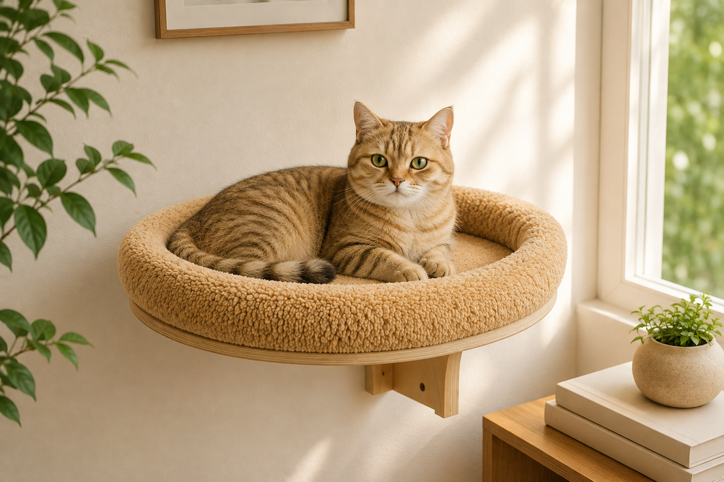 Wall-Mounted Bolster Cat Perch – Floating Elevated Pet Shelf Bed with Plush Cushion for Indoor Cats