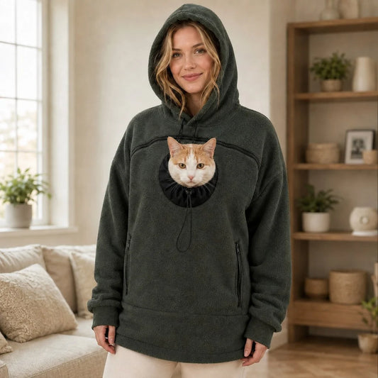 Hands-Free Pouch Pet Carrier Hoodie – Sweatshirt with Cinch Head Opening and Zipper Pockets for Cats Small Dogs
