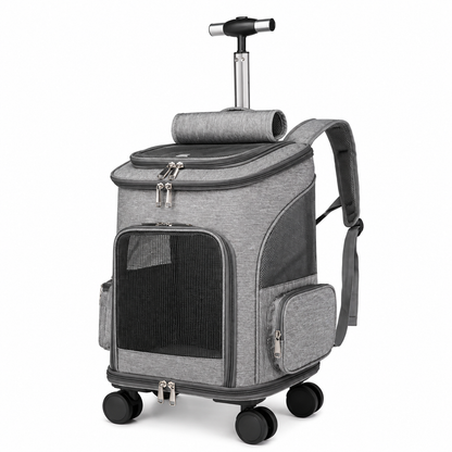 Rolling Telescopic Handle Pet Backpack – Wheeled Travel Trolley Carrier with Mesh Windows and Dual-Sided Mat for Cats