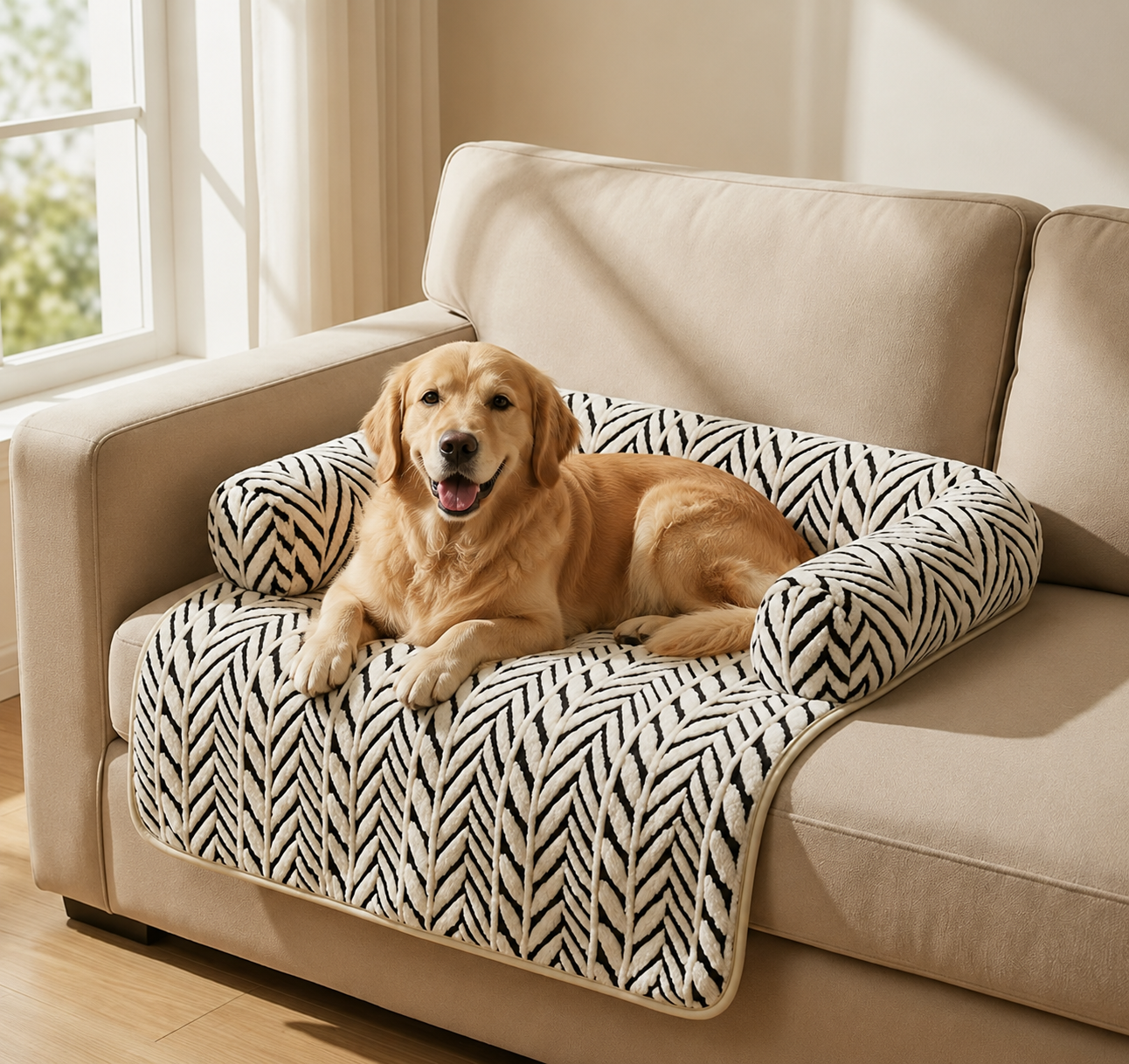 Bolster Dog Couch Mat – Furniture Pet Bed with Raised Headrest for Sofas and Chairs