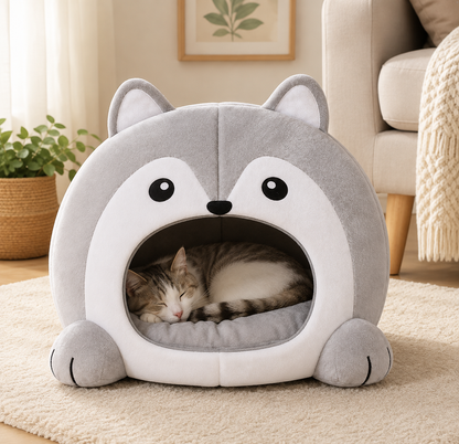 Enclosed Plush Cat Cave Bed – Indoor Igloo Cave House with Removable Padded Cushion for Small Dogs and Kittens