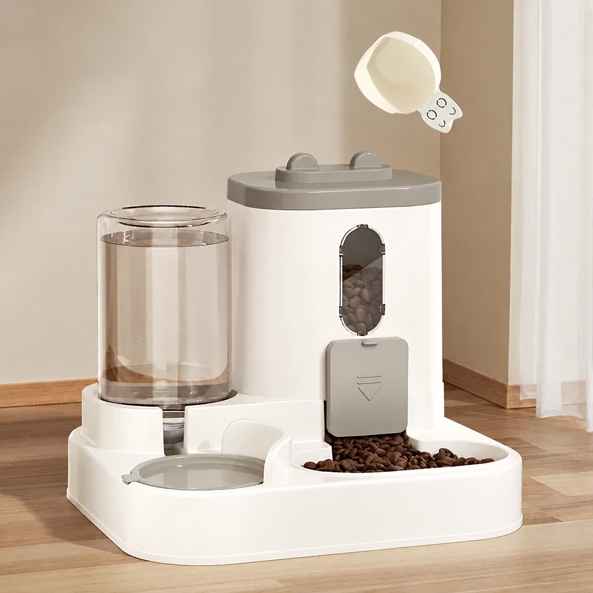 2-in-1 Dual-Station Pet Feeder Dispenser – Gravity Food and Water Bowl Station with Clear Reservoir
