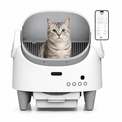 Pawtev Smart Open Top Automatic Cat Litter Box – Self-Cleaning Electric Pet Toilet with Wi-Fi App Control LED Display and Bottom Waste Bin
