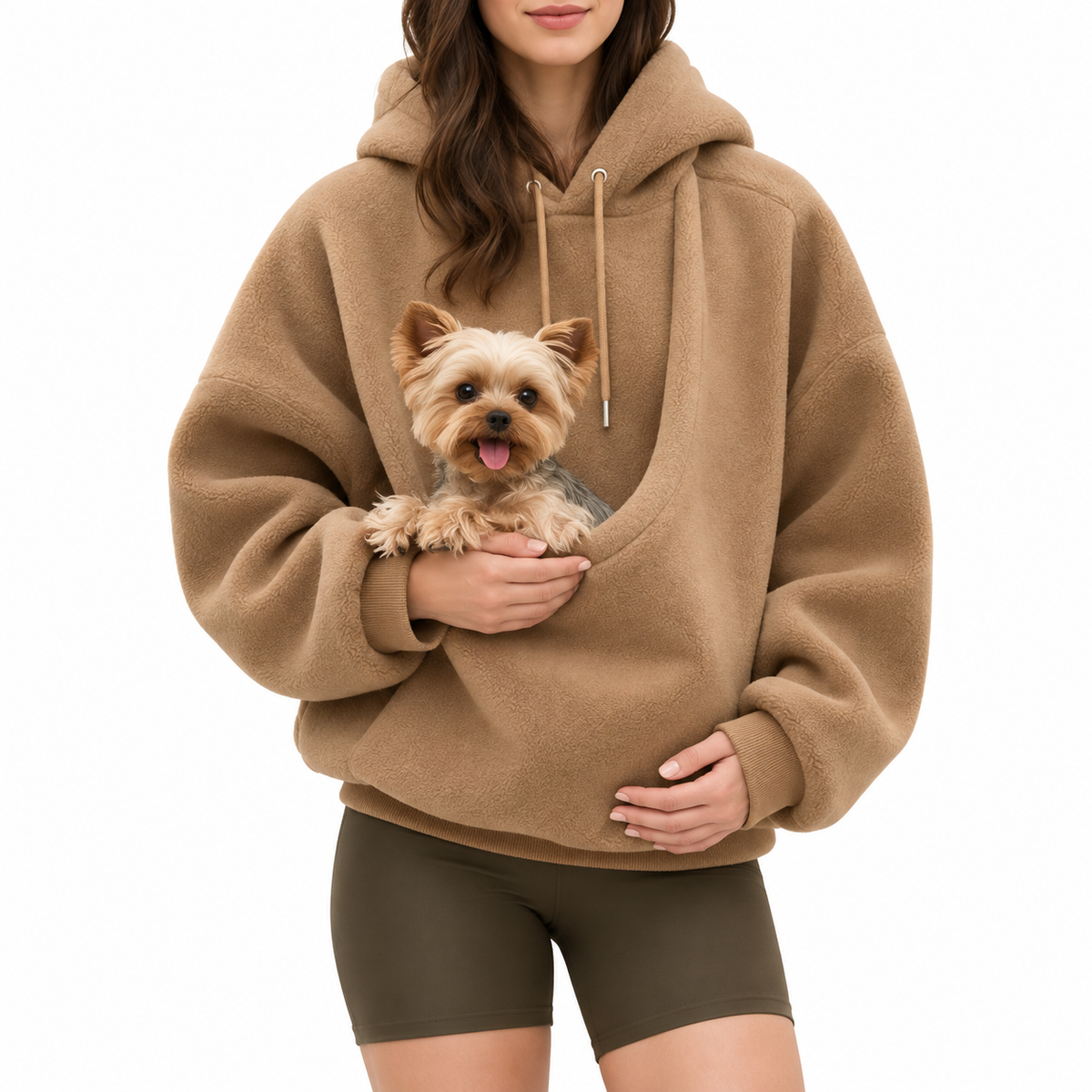 Kangaroo Pouch Pet Carrier Hoodie – Hands-Free Cuddle Sweatshirt Pullover with Front Pocket for Puppies and Cats