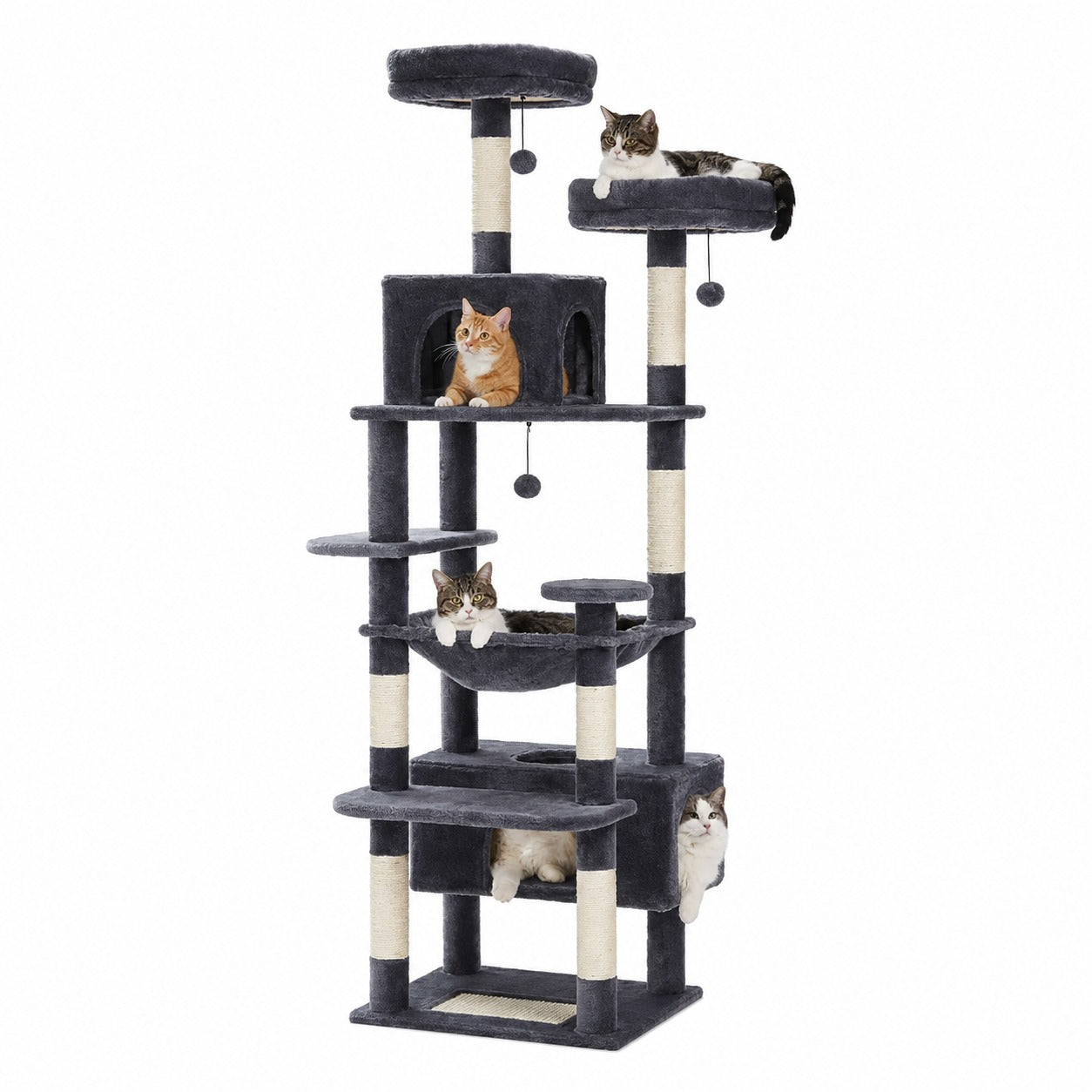 Multi-Level Scratching Cat Tree Large – Climbing Tower Activity Center with Condos Hammock and Perches for Indoor Cats