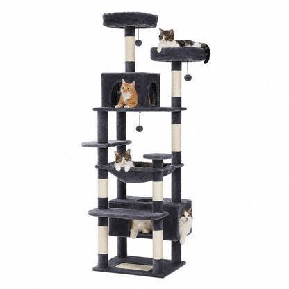 Multi-Level Scratching Cat Tree Large – Climbing Tower Activity Center with Condos Hammock and Perches for Indoor Cats