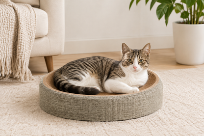 Oval Scratch Pad Cat Bed – Concave Claw Scratcher Lounge with Non-Slip Bottom for Indoor Pets