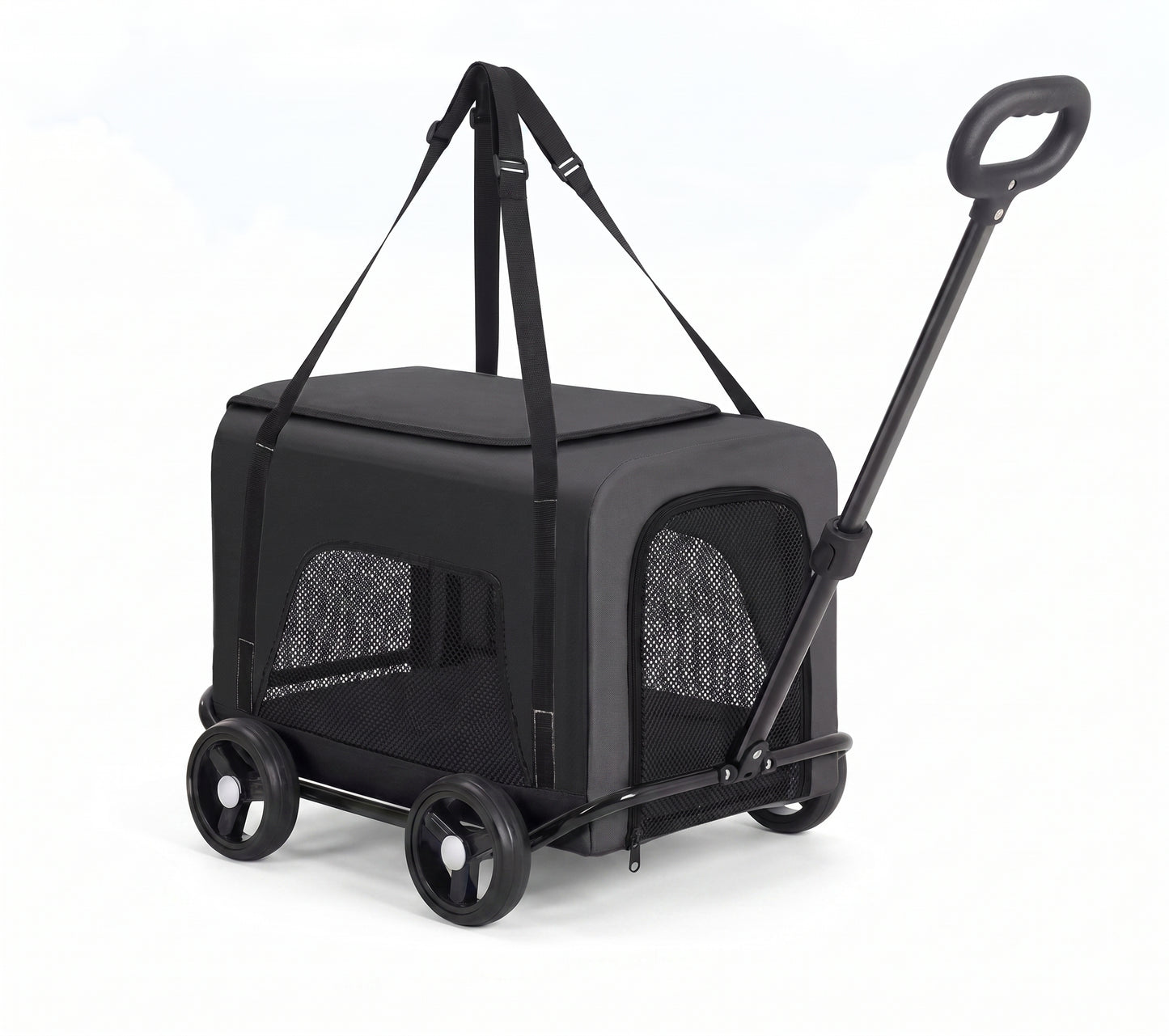 Foldable Detachable Pet Stroller Trolley – 2-in-1 Travel Trolley with Four Wheels Mesh Windows and Shoulder Strap