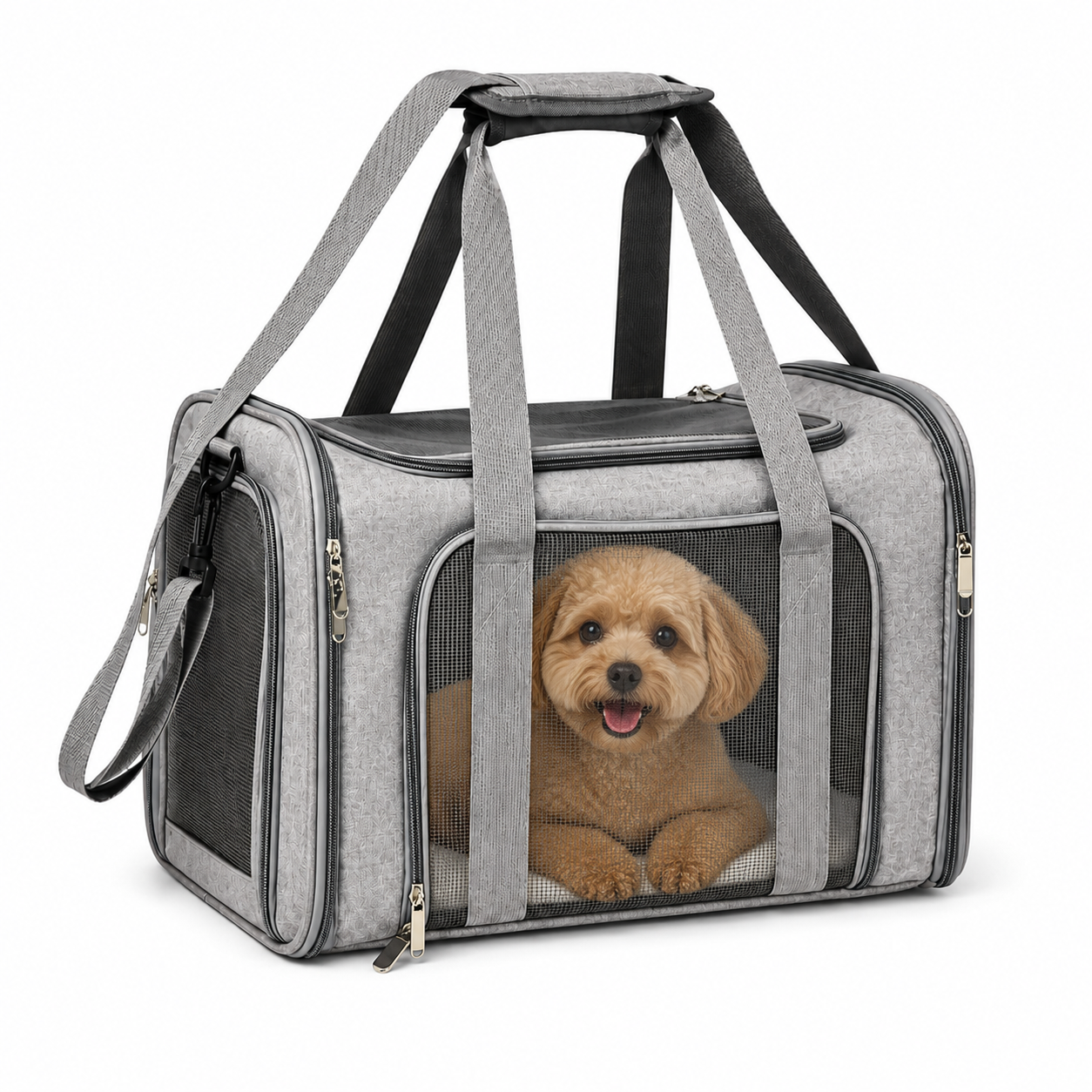 Breathable Foldable Pet Carrier – Soft-Sided Travel Bag with Mesh Windows Shoulder Strap and Removable Fleece Mat