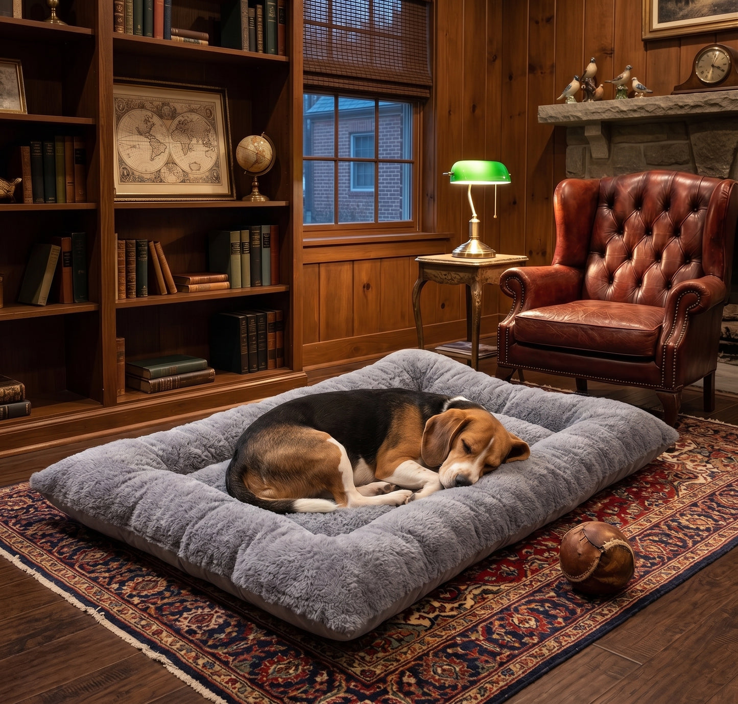 Tufted Padded Rectangular Pet Bed – Large Soft Floor Lounger Mat with Raised Bolster Edges for Dogs and Cats