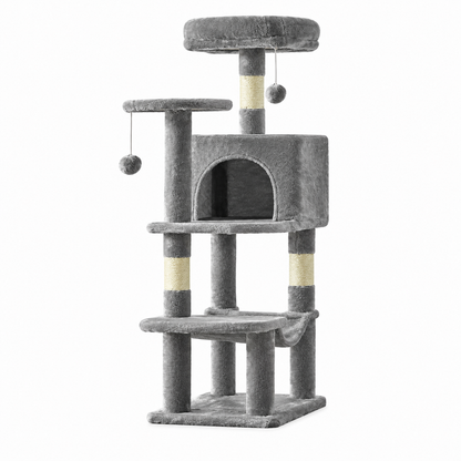 Multi-Tier Climbing Cat Tree – Modern Pet Tower with Scratching Posts Plush Perches and Play Balls