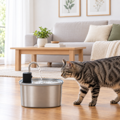 Battery-Operated Stainless Pet Water Fountain – 3.2L Cordless Drinking Dispenser with Motion Sensor