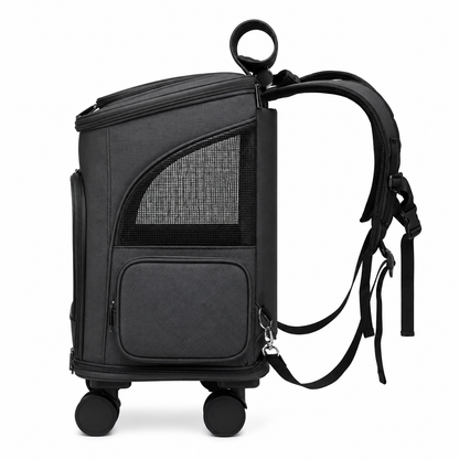 Rolling Telescopic Handle Pet Backpack – Wheeled Travel Trolley Carrier with Mesh Windows and Dual-Sided Mat for Cats