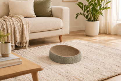 Oval Scratch Pad Cat Bed – Concave Claw Scratcher Lounge with Non-Slip Bottom for Indoor Pets