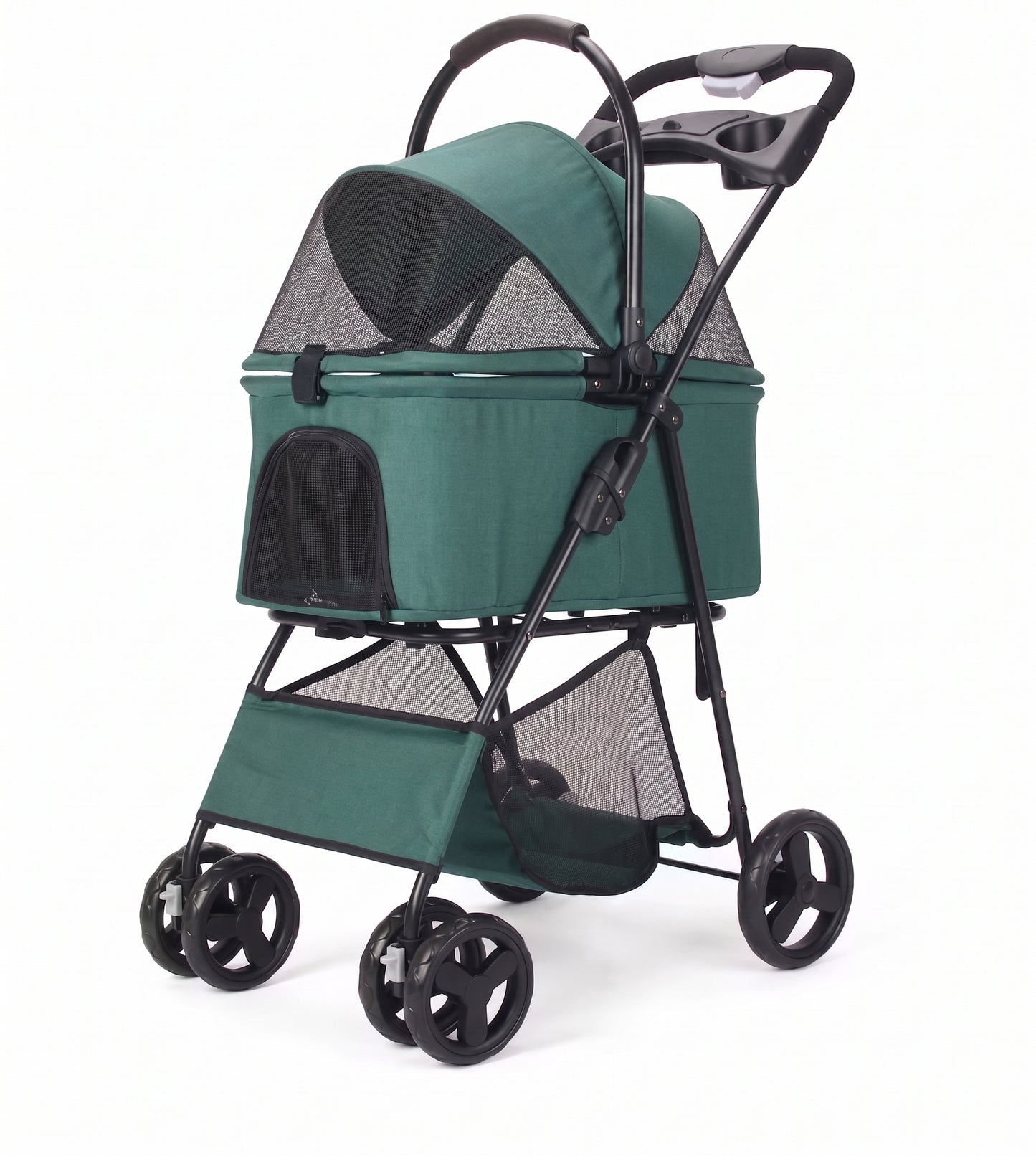 Foldable Detachable Carrier Pet Stroller – 3-in-1 Travel Jogger with Mesh Canopy Storage Basket and Cup Holders