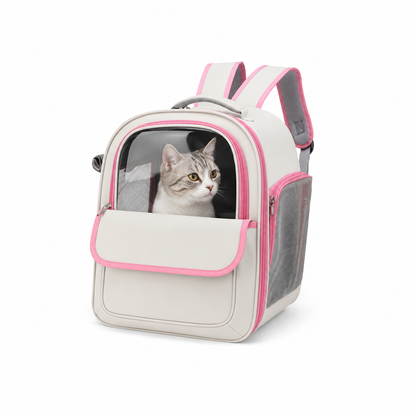 Clear-Window Breathable Cat Backpack – Pet Carrier with Mesh Ventilation Side Pockets and Padded Straps for Small Dogs