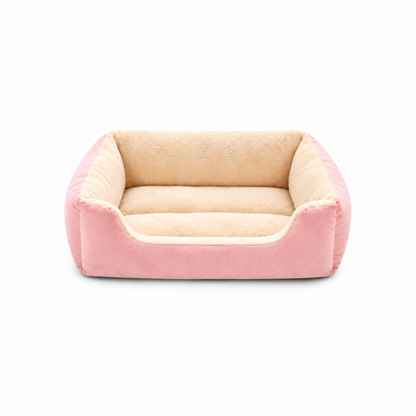 Rectangular Plush Cat Bed – Plush Cuddler Lounger with Low Front Step-In Entry for Cats and Dogs